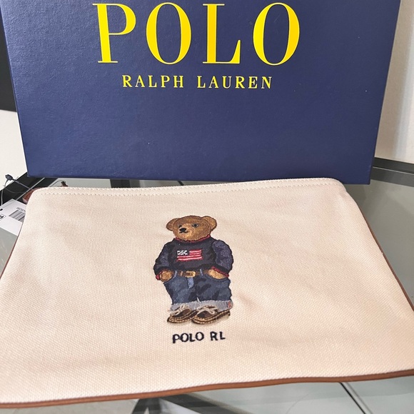 SOLD 🤷‍♀️😃Ralph Lauren Polo Bear Beige Pouch Toiletry Cosmetic Bag NWT - Picture 7 of 15